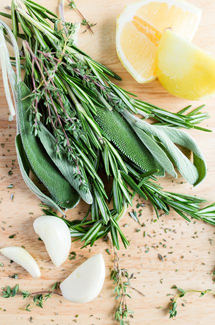 herbs for turkey on a table