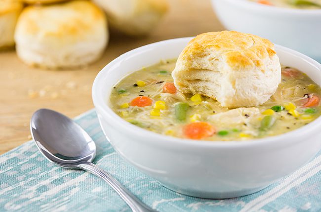slow cooker chicken pot pie close up