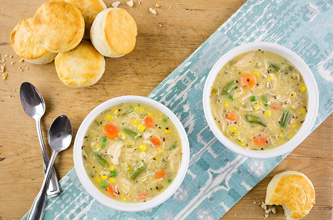 slow cooker chicken pot pie overhead shot
