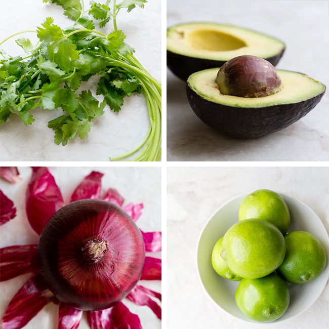 Ingredients for authentic guacamole recipe in a picture collage