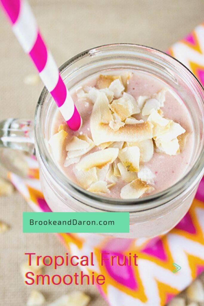 Pink smoothie in glass jar