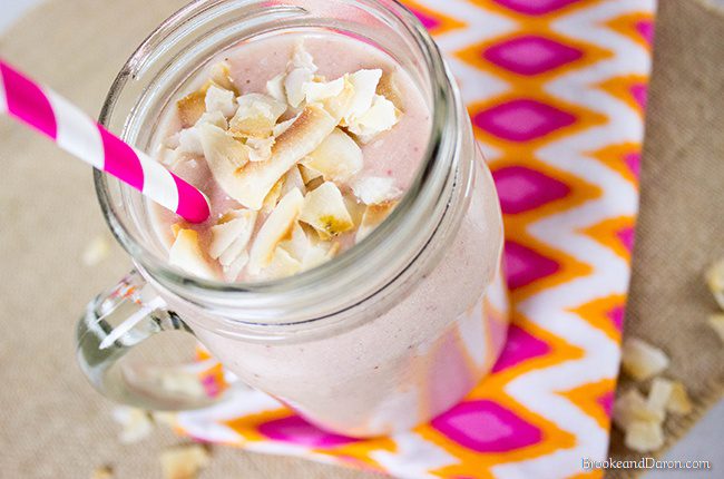 Pink smoothie in glass jar