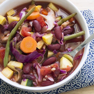 Large white bowl of simple cabbage soup recipe
