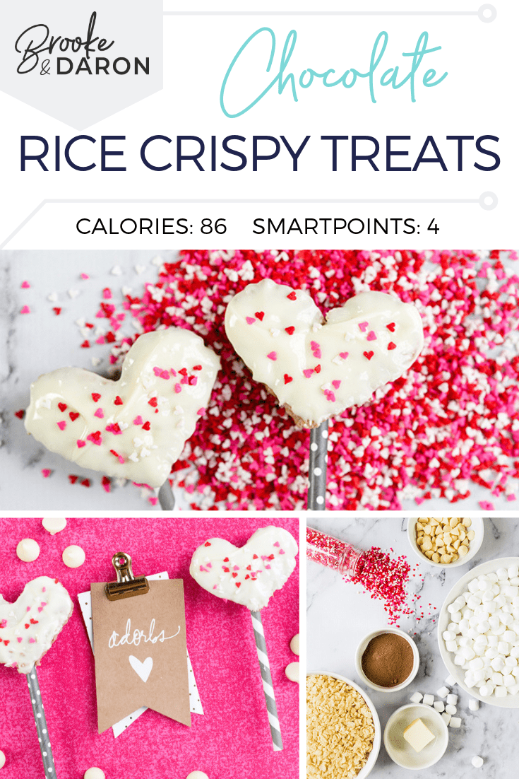 Collage image of how to make heart chocolate rice crispy treats