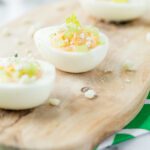 close up of buffalo deviled eggs
