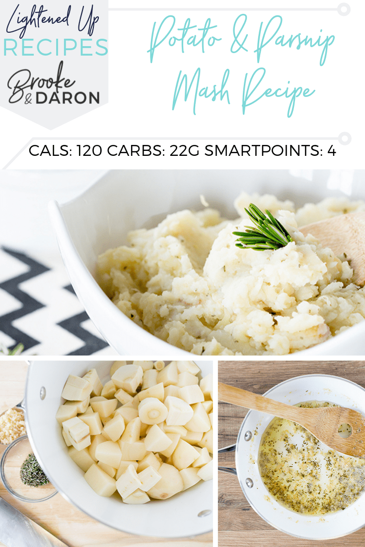 Collage image of making potato parsnip mash recipe