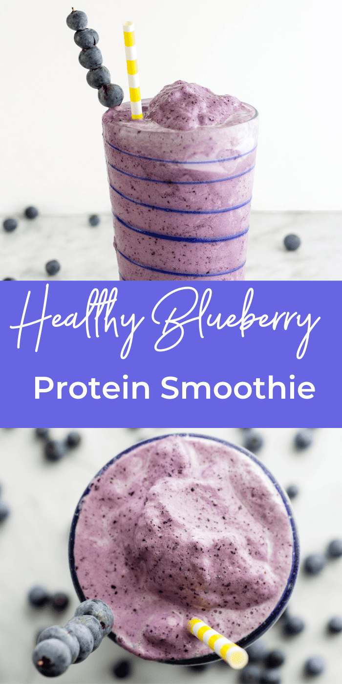 Collage picture of a glass of blueberry smoothie