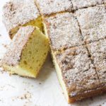 Overhead picture of Greek yogurt cinnamon coffee cake slices