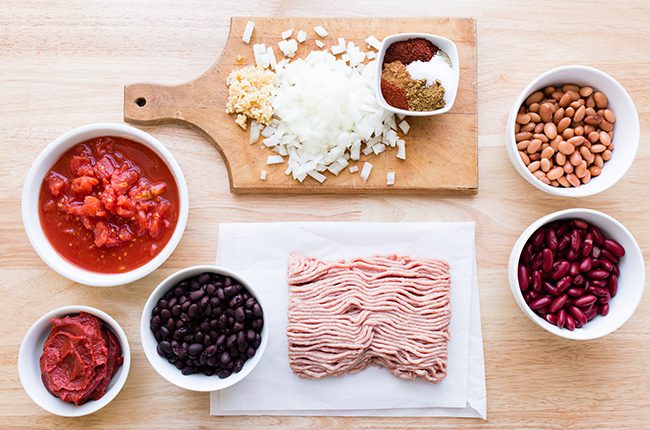 Ingredients for ground turkey chili recipe