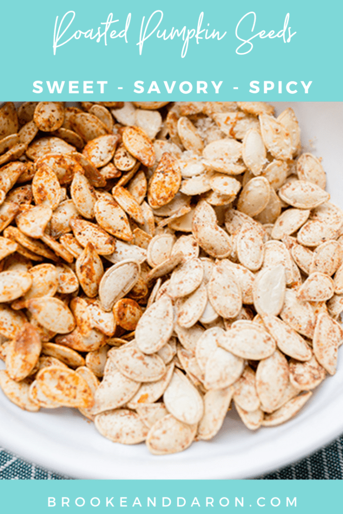 White bowl filled with flavored roasted pumpkin seeds