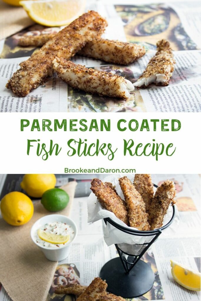 Up close pictures of fish sticks in a wire basket and on newspaper with lemons
