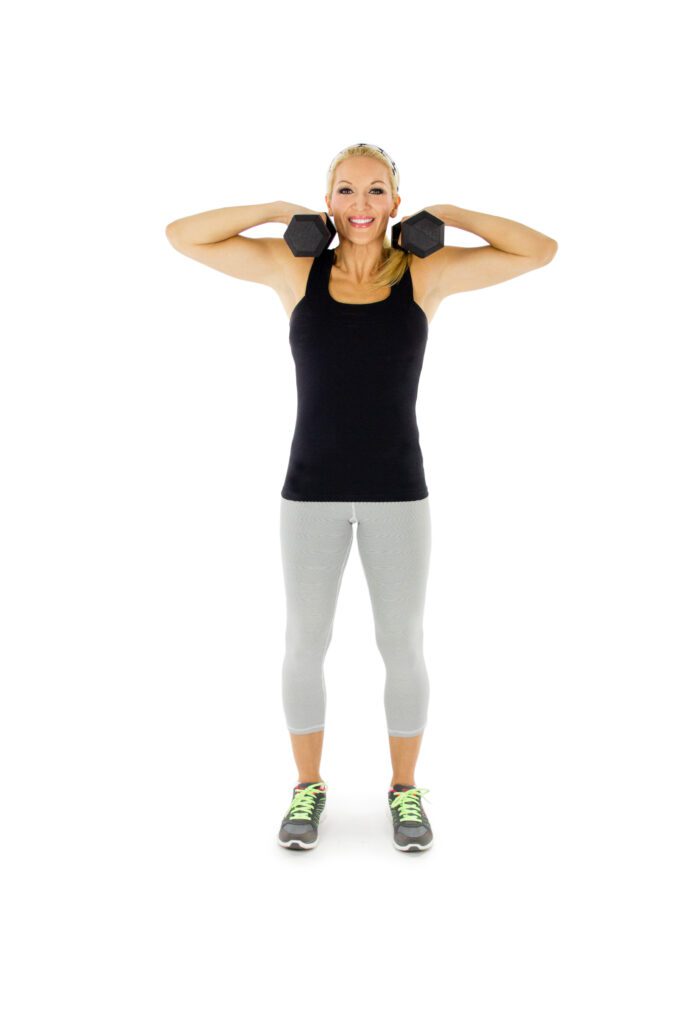 image of horizontal bicep curl in dumbbell workout routine for toned arms