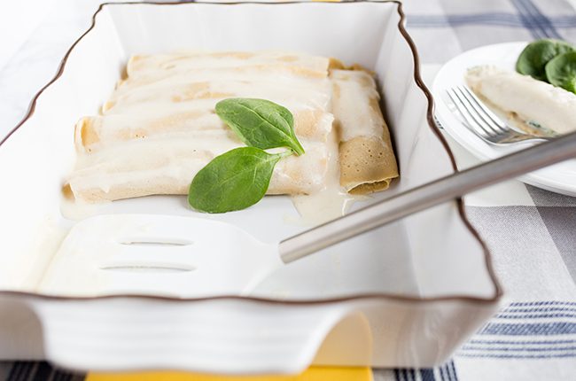 Finished Savory Spinach and Ricotta Crepes