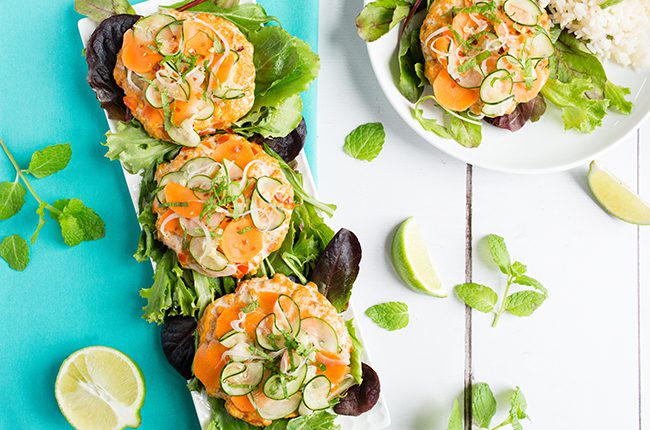 Pickled Slaw and Salmon Burgers
