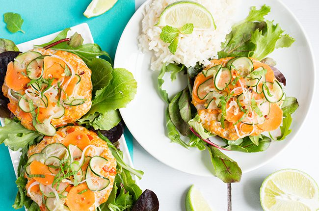 Thai Burgers with Cucumber Slaw