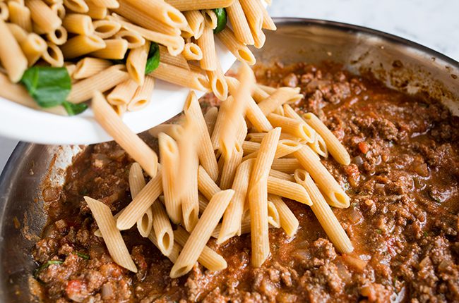 Noodles and Spinach