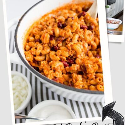 pinterest graphic for one pot cheese turkey chili mac